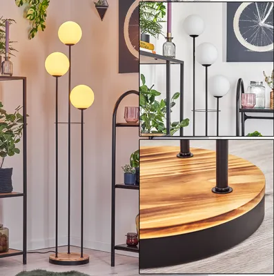 Produktbild von Fossobiubo Stehlampe aus Metall/Holz/Glas in Schwarz/Hellbraun/Milchglas