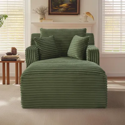 Produktbild von Chaiselongue Schlafsofa aus Cord, Relaxsessel mit hochdichtem Schaumstoff & Taschenfederkern, ohne Montage, platzsparender Liegesessel für Wohnzimmer & Büro