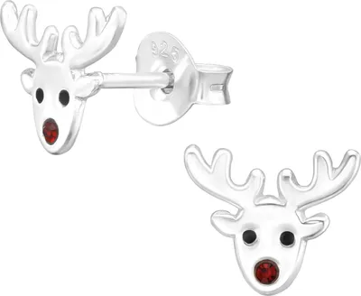 Produktbild von Kinder Ohrringe Ohrstecker 925 Sterling Silber Rentierkopf mit Kristall