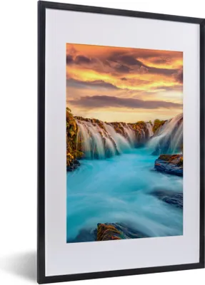 Produktbild von MuchoWow® Gerahmtes Poster Wasserfall - Landschaft - Wolken - Natur 40x60 cm - Poster mit Schwarzem Bilderrahmen Wandposter Rahmen Foto Bilder - Poster in Rahmen