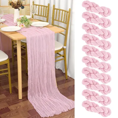 Produktbild von Seihtuch-Tischläufer 10 Stück Babyrosa 90 x 300 cm Gaze-Stoff Boho Rustikal