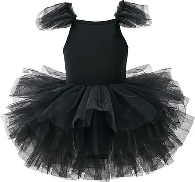 Produktbild von Mädchen Ballettanzug mit Tütü-Rock - Baumwolltrikot Ärmellos Ballettkleid Tanz-Body für Kinder, Schwarz, M