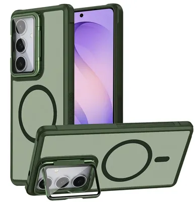 Image de Housse de protection pour Samsung Galaxy S26 Plus, anneau métallique pour recharge sans fil, protection d'appareil photo rabattable, support en verre