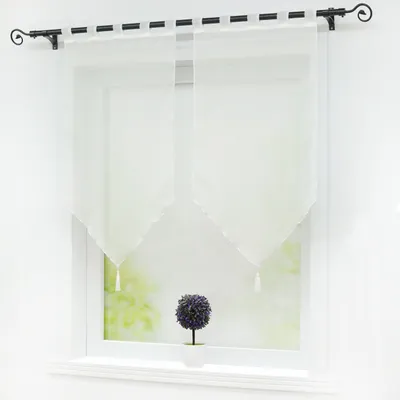 Produktbild von Scheibengardinen Panneaux Gardinen 2er Set Kurzgardine mit Quasten Modern Schlaufenschal Beige BxH 45x90 cm