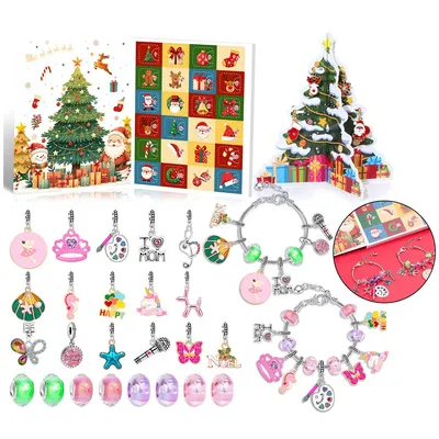 Produktbild von Adventskalender 2025 Kinder Mädchen, Weihnachtskalender Schmuck Basteln Kinder Armbänder Halsketten, Weihnachtsgeschenk mit 24 Juwelen Adventskalender
