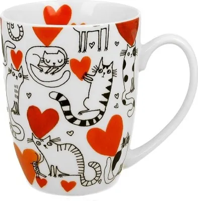 Immagine prodotto di DUO ANIMALS Tazza classica 360 ml CAT'S WORLD - HEARTS Nuova porcellana Bone China