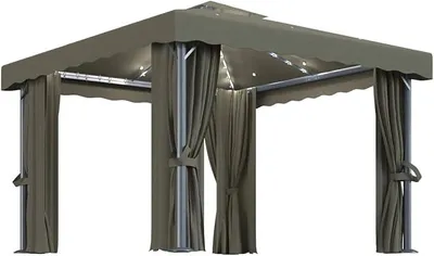 Produktbild von Pavillon mit Vorhängen, Faltpavillon, Pergola, Partyzelt, Standmarkise, Sonnenzelt, Garten Pavillion, Grillpavillon, 3x3 m Taupe