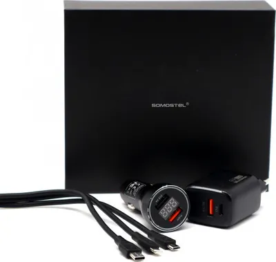 Obrázek produktu pro Sada: Síťová A Automobilová Nabíječka Somostel + Kabel 3 V 1