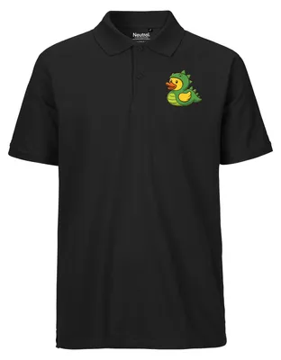 Produktbild von Huuraa Herren Polo Shirt Quietscheente Dinosaurier Gummiente Gärtnerin L Black Bio Baumwolle Fairtrade Poloshirt Geschenkidee