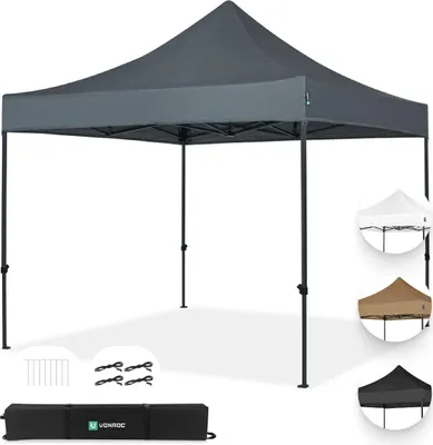 Produktbild von VONROC Pavillon 3x3m wasserdicht stabil - Partyzelt EasyUp System [3Min Aufbau] Popup Faltpavillon modular erweiterbar als Festival Zelt, Gartenpavillon