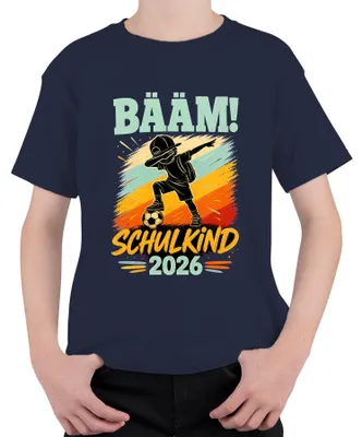 Produktbild von Bääm Schulkind 2026 Einschulung Junge Fußball Dabbing Schulanfang Kinder T-Shirt, Navy, 140