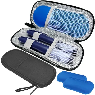 Immagine prodotto di Borsa termica per insulina, ideale per diabetici, con isolamento termico e sacchetti refrigeranti, dimensioni 20,5 x 9,5 x 2,5 cm
