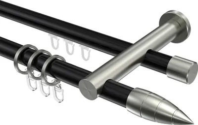 Produktbild von Interdeco Rundrohr-Innenlaufstange / Gardinenstange (Kombination) Schwarz / Edelstahl-Optik, Typ Platon Samanto (Rillenpatrone), 20 mm Ø 2-läufig, 240 cm