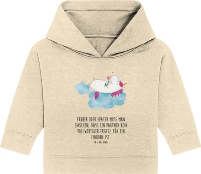 Produktbild von Mr. & Mrs. Panda Organic Baby Hoodie Einhorn Verliebt 12. - 18. Monat - Natural Raw - Geschenk, Unicorn, Liebe, Freundin, Einhörner, Kapuzenshirt, Kapuzensweatshirt