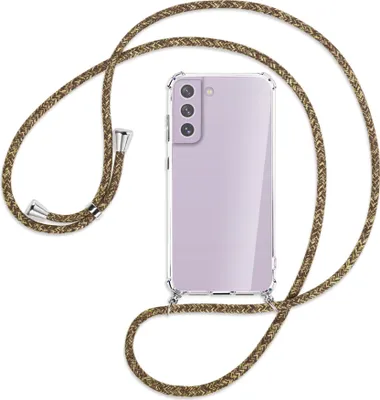 Produktbild von Handykette Backcover-Schutzhülle mit Band (Metall silberfarben) für Samsung Galaxy S21 FE - braun+beige