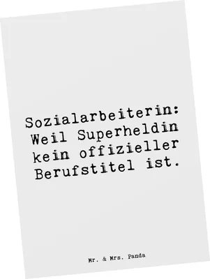 Produktbild von Mr. & Mrs. Panda Postkarte Spruch Sozialarbeiterin Heldin - Weiß - Geschenk, Ansichtskarte, Beratung, Berufspassion, soziale Arbeit, Obdachlosenhilfe, Grußkarte, Beruf