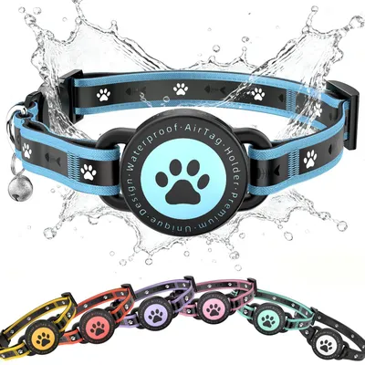 Productafbeelding van Kattenhalsband AirTag - Reflecterend - Blauw - 8 tot 10,5 inch