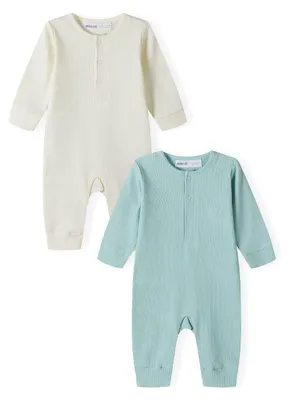Image de Minoti - Ensemble de grenouillères pour bébé, côtelées, manches longues (lot de 2) MN658 (9-12 mois (bébé)) (bleu/blanc)