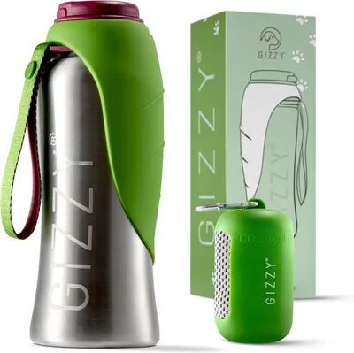 Productafbeelding van Drinkfles voor honden - onderweg - lekvrij - roestvrij staal - met siliconen drinkschaal en handdoek