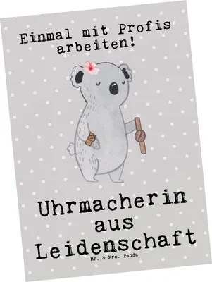 Produktbild von Mr. & Mrs. Panda Postkarte Uhrmacherin Leidenschaft - Grau Pastell - Geschenk, Postkarten, Grußkarte, einzelkarte, Ansichtskarten, Ansichtskarte