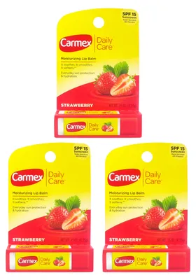 Produktbild von CARMEX Lippenbalsam - 3er Pack - Erdbeergeschmack - Lichtschutzfaktor 15