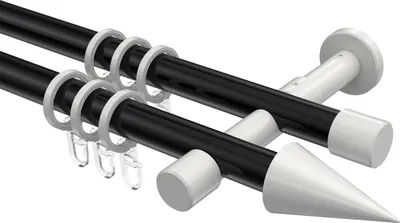 Produktbild von Interdeco Gardinenstange / Vorhangstange Schwarz / Weiß, Typ Prestige Savio (Kegel), 20 mm Ø 2-läufig, 320 cm