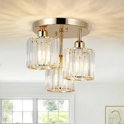 Image de Lustre en cristal avec cristal K9, doré, E27