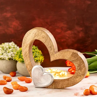 Produktbild von Dekofigur Herz 27x21cm Holzfigur Herzilein Mangoholz Aluminium
