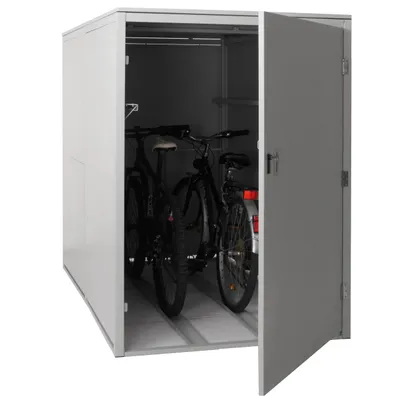 Obrázok produktu pre garáž pre 2 bicykle HWC-L56c, prístrešok na bicykle s úložným priestorom, uzamykateľný kov 160x113x209cm ~ svetlosivá