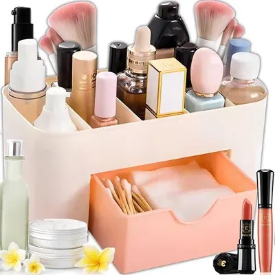 Obrázek produktu pro Organizér na kosmetiku z plastu - 6 přihrádek - do koupelny - pohodlný - bez nutnosti montáže - úsporný design