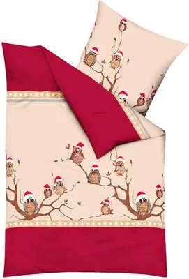 Produktbild von Kaeppel Fein Biber Bettwäsche 2 tlg. 135x200cm Wintereule Weihnachten Rot Beige
