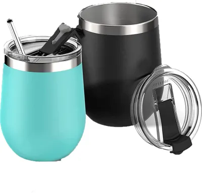 Produktbild von 2er-Pack Weinbecher aus Edelstahl, isoliert mit Deckel, Campinggeschenk für Frauen