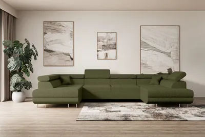 Produktbild von ALTDECOR Ecksofa in U-Form mit Schlaffunktion und Bettkasten GUSA-U - 342x202x107 cm Grün - Corner Sofa Bett Eckcouch Couch L-Form Schlafcouch Ausziehbar Wohnlandschaft Schlafsofa Cauchsofa