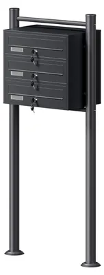 Produktbild von 3er Briefkastenanlage Anthrazit 556 x 270 x 1200 mm, Standbriefkasten mit 3 Fächern, Schlüssel und Namensschild
