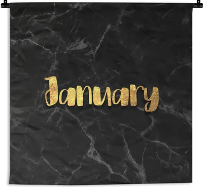 Produktbild von MuchoWow® Wandteppich Wandbehang Kalender - Januar - Gold - Marmor 150x150 cm Tapisserie Dekoration Wandtuch - Wohnaccessoires - Modernes