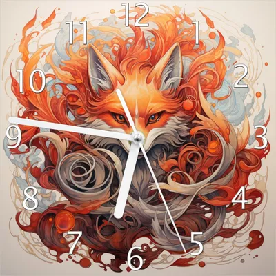 Produktbild von Wallario Design Wanduhr Flammenfuchs aus Echtglas, Größe 20 x 20 cm