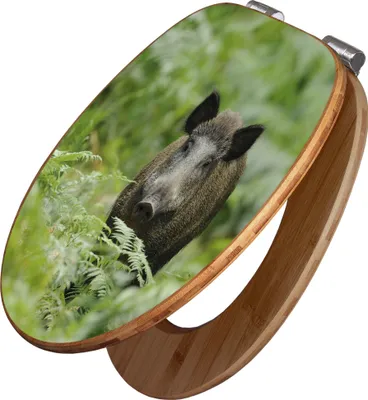 Produktbild von banjado Design WC Sitz Bambus Absenkautomatik - Wildschwein - Toilettendeckel mit Absenkautomatik Holz/hochwertiger Bambus Klodeckel/WC-Sitz für alle gängigen Toiletten [TDB2 10495]