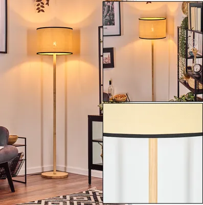 Produktbild von Schiavonea Stehlampe mit Holzfuß und Schirm aus Papiergeflecht