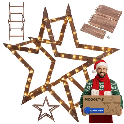Produktbild von MODO24 3D Weihnachtsstern Holz MODOSTAR, Holzstern, Deko Stern,Holz, Faltbar, Outdoor Garten Wetterfest, 114 cm, Braun, GWZ