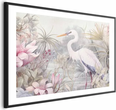 Produktbild von Posterpapier Poster - Heron Wading in a Pond - illustration in light colors 90x60 cm Tiere g-C-10155-ao-a