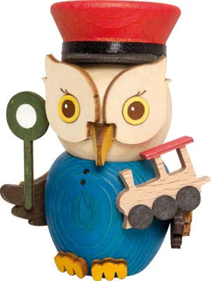 Produktbild von Drechslerei Kuhnert - Mini-Eulen aus Holz - Eisenbahner - ca. 7 cm groß - als Dekoration oder Geschenk geeignet