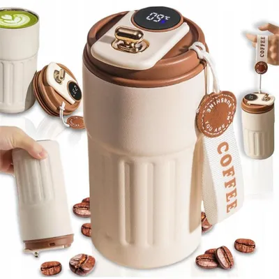 Produktbild von Kaffee-Thermoskanne mit Temperaturanzeige tragbarer vakuumisolierter Reisebecher intelligente Thermo-Kaffeetasse aus Edelstahl LED-Temperaturanzeige