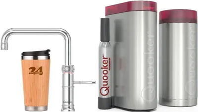 Produktbild von »QUOOKER CLASSIC FUSION SQUARE Festauslauf Chrom COMBI+ B mit CUBE2  (22+CFSCHRCUBE) 100°C Kochendwasserhahn mit Trinkwassersystem Inkl. Thermobecher