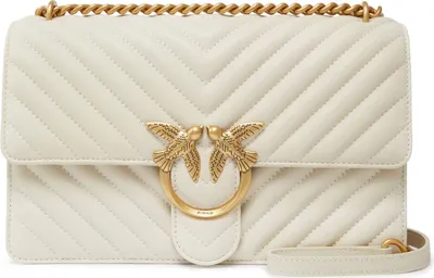 Produktbild von PINKO Umhängetasche Love One Classic DC Sheep Nappa Chevron White - Antique Gold creme