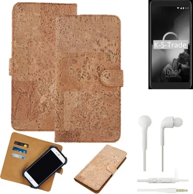 Produktbild von K-S-Trade Hülle kompatibel mit Alcatel 1X (2019) + in ear Kopfhörer Kork Handyhülle Cover  Schutzhülle TPU Case Bumper in Hellbraun, (1x)