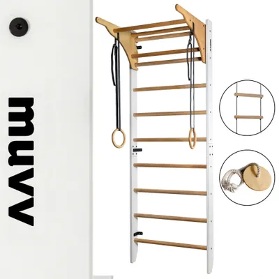 Produktbild von MUVV | Sprossenwand - 220x80 CM - Weiß - Robustes Buchenholz - Ideal Für Kinder und Erwachsene