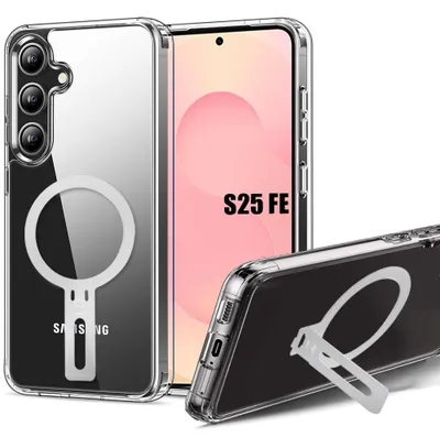 Image de Coque pour Samsung Galaxy S25 FE, Silicone Transparent Antichoc avec Support Magnétique Argenté