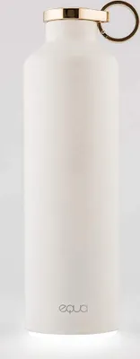 A white water bottle with a gold ring on top, set against a white background.
