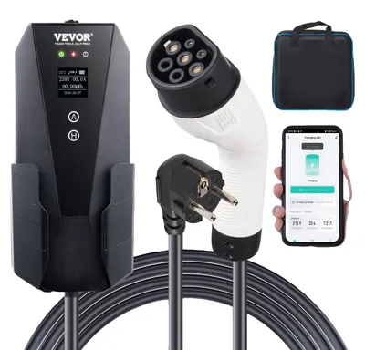 Produktbild von VEVOR Tragbares EV-Ladegerät Typ 2, 16A 3,7 kW, Elektrofahrzeug Ladegerät mit 8,6 m Ladekabel CEE 7/7 Stecker LCD-Bildschirm, IEC 62196 Heim-EV-Ladestation mit Tragetasche Ladekabel-Haken, IP66, Bildschirm