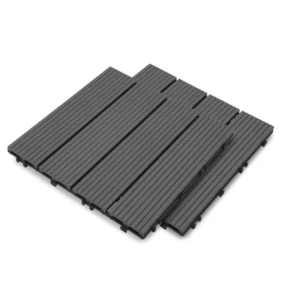 Produktbild von TolleTour 11er-Set Terrassenfliesen aus Kunststoff in Holzoptik, WPC Fliesen Holzfliese, Anthrazit, 30x30cm pro Stück, Balkon Pool Garten, 1qm